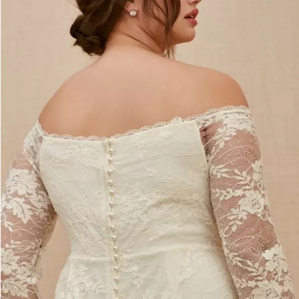 Ivory off shoulder lace and sequin wedding dress